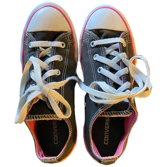 Converse All Star Black & Pink Sneakers Girls Size 3 - Picture 8 of 9
